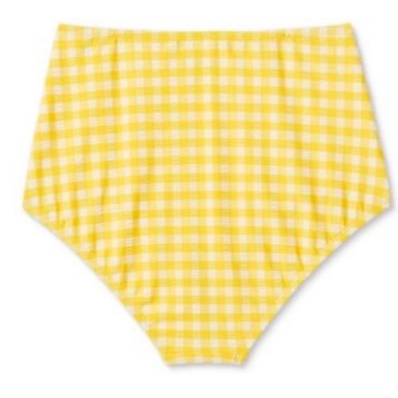 KONA SOL NWT Women's Yellow White Gingham High Waist Full Coverage Bikini Bottom - Picture 5 of 12